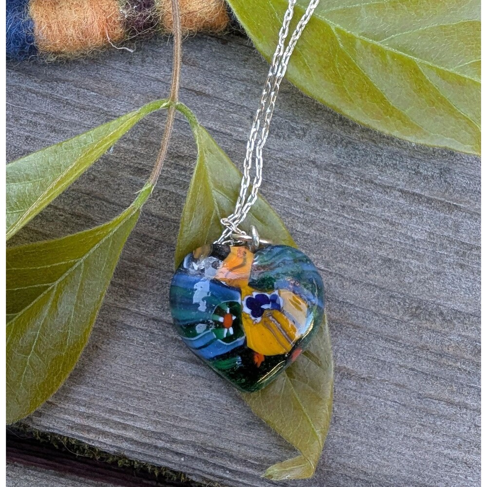 Vintage Art Glass Heart Necklace